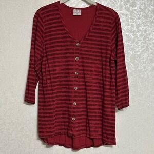 CMC Color Me Cotton Striped Button Up Shirt 3/4 Sleeve 100% Cotton Red Boho M